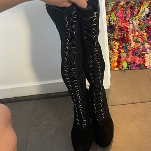 Black vintage suede high boots